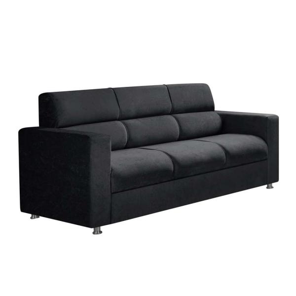 Sofá 3 Lugares Lyon Suede Amassado Preto - Mobly