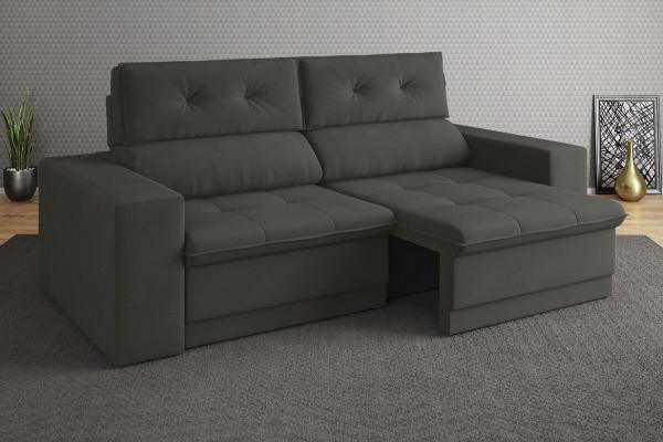 Sofá 3 Lugares Net Gaia Assento Retrátil e Reclinável Cinza 2,01m (L) - Netsofas