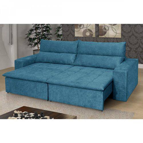 Sofá Retrátil e Reclinável 4 Lugares com Pillow Grecco Ambiente Móveis LTDA Azul