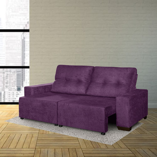 Sofá Retrátil e Reclinável 3 Lugares Elegance Siena Móveis Suede Amassado Violeta