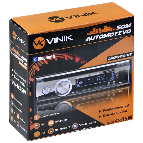Som Automotivo Auto Rádio Mp3 Player Usb/sd/fm/aux/bluetooth 4x45w com Controle Remoto Amp900-bt - Vinik