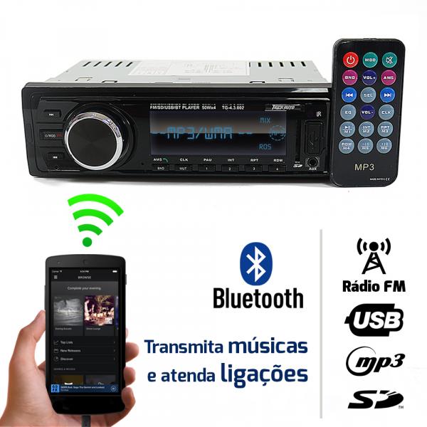 Som Automotivo Rádio Fm Mp3 Bluetooth Usb SD 4RCA - Tiger Auto
