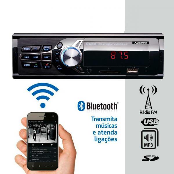 Tudo sobre 'Som Automotivo Rádio Fm Mp3 Bluetooth USB SD 2RCA - X3automotive'