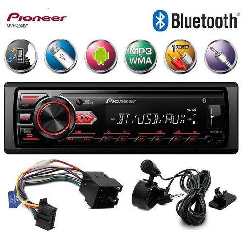 Tudo sobre 'Som Automotivo Radio Mp3 para Carro Pioneer Mvh-298bt Bluetooth USB'
