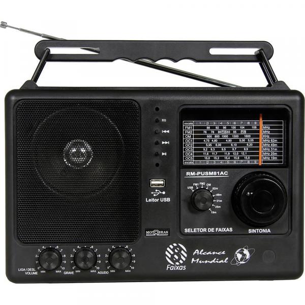 Som Portatil Rádio Motobrás RM-PUSM81AC, 8 Faixas FM OC, USB - Preto - Motobras
