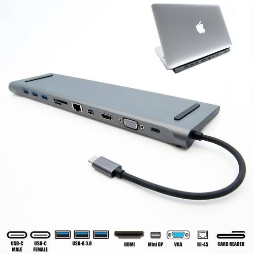 Super HUB para Macbook Suporte Baseus Type-C 10 em 1 4K HDMI 1000Mbps LAN SD TF PD VGA 3x USB 3.0 Au