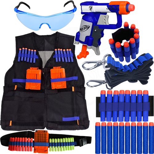 Super Kit Arma Jolt Nerf + Colete + Óculos + Acessórios + 60 Dardos Brinquedo