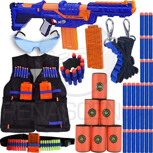 Super Kit Arma Nerf Delta Trooper + Colete + Acessórios + 90 Dardos Brinquedo