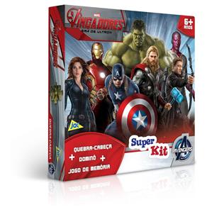 Super Kit Avengers QuebraCabeça 200 Peças + Jogo da Memória + Dominó Toyster