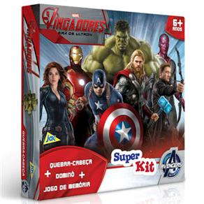 Super Kit Toyster Avengers com Quebra Cabeça 200 Peças + Jogo da Memória + Dominó