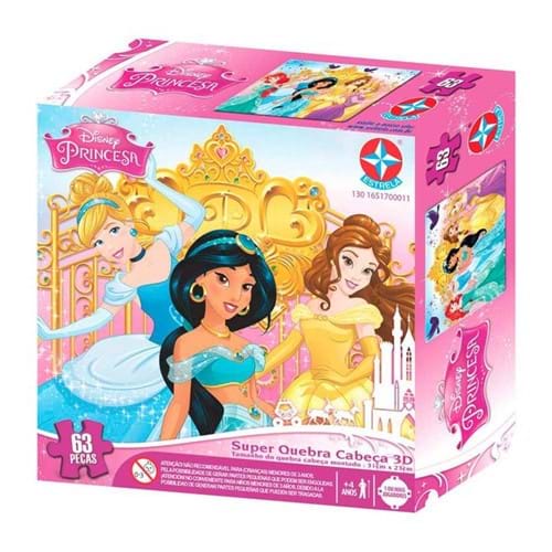 Super Quebra-Cabeça 3D Princesas Disney 63 Peças - Estrela