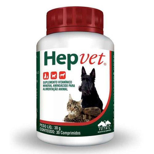 Suplemento Vetnil Hepvet para Cães e Gatos 30 Comprimidos