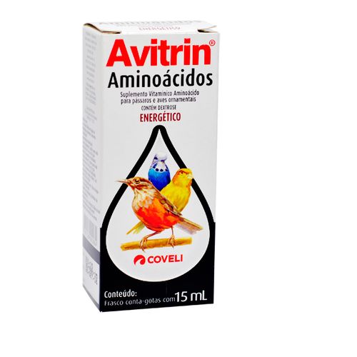 Suplemento Vitaminico Coveli Avitrin Aminoácidos para Pássaros 15ml