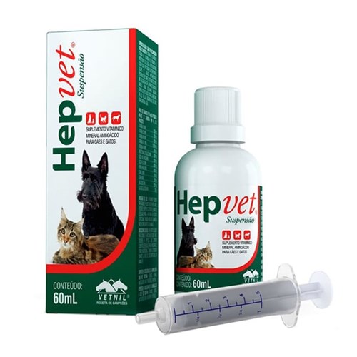Suplemento Vitamínico para Cães e Gatos Hepvet Suspensão 60ml