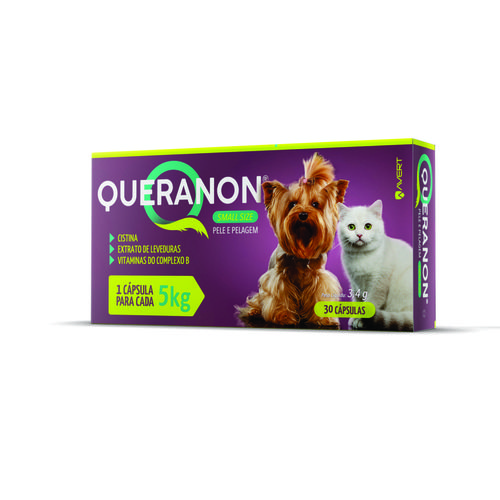 Suplemento Vitamínico Queranon Small Size para Cães e Gatos 30 Caps 5mg