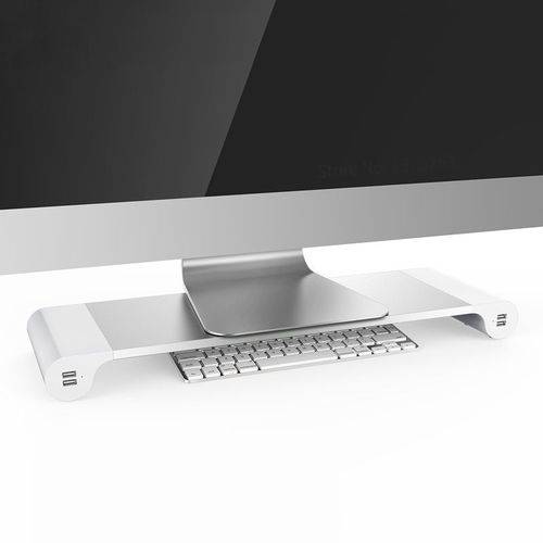 Suporte Base para Monitor, Notebook em Alumínio C/ Tomada USB Embutida