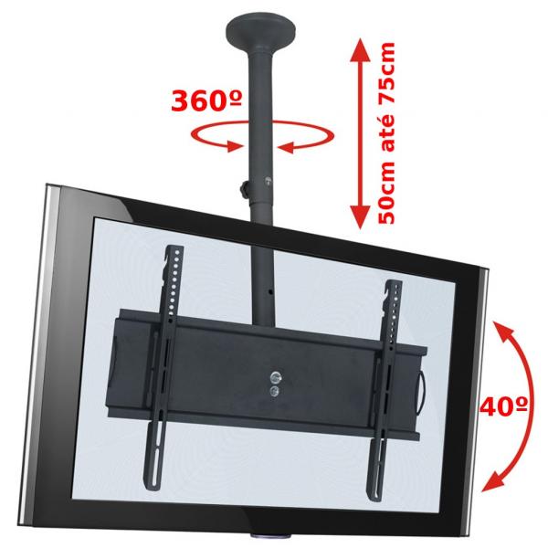 Suporte de Teto para TV LED LCD Plasma de 32 a 65 Inclinação 40º Rotação 360º SKY-PRO-P Multivisão