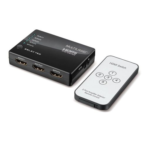 Switch HDMI 5 em 1 com Controle Remoto Multilaser WI346