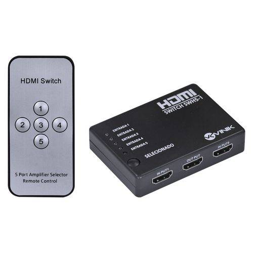 Switch Hdmi 5 Entradas 1 Saída 1.3v com Suporte 3d e 1080p Vinik