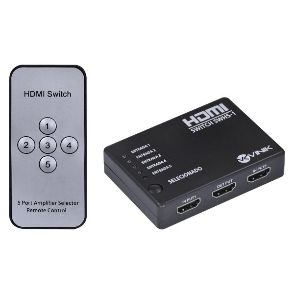 Switch Hdmi 5 Entradas 1 Saída 1.3v com Suporte 3d e 1080p - - Vinik