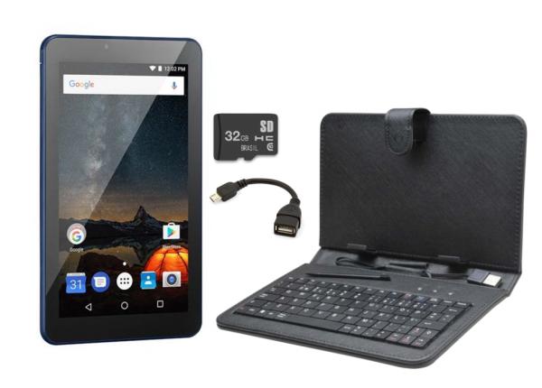 Tablet Azul M7s Plus 16GB 1GB RAM Capa com Teclado Cartão 32 - Multilaser