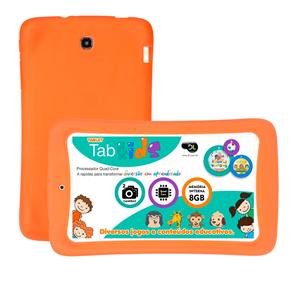 Tablet DL Tab Kids TP264BLJ com Tela de 7", 8GB, 2 Câmeras, Wi-Fi, Suporte à Modem 3G, Android 4.4, Processador Quad-Core e Capa Protetora Laranja
