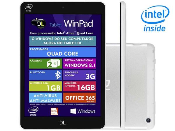 Tablet DL WinPad TP295 16GB Tela 7,85” 3G Wi-Fi - Windows 8.1 Proc. Intel Quad Core Câm. Integrada
