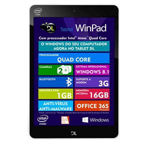 Tablet DL WinPad TP295 com Tela 7,85”, Suporte à Modem 3G, Wi-Fi, Câmeras Integrada, Windows 8.1 e Processador Intel Quad Core - Prata Metálico