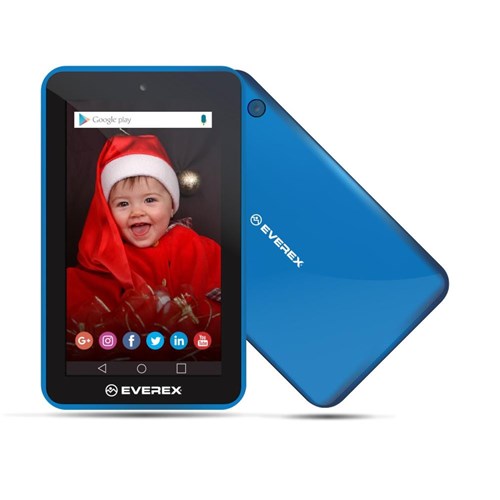 Tablet Everex Tela 7' Wifi Quad-Core 1Gb 8Gb Android Go 8.1 Fone Micro Sd Câmera 2.0Mp Usb Azul