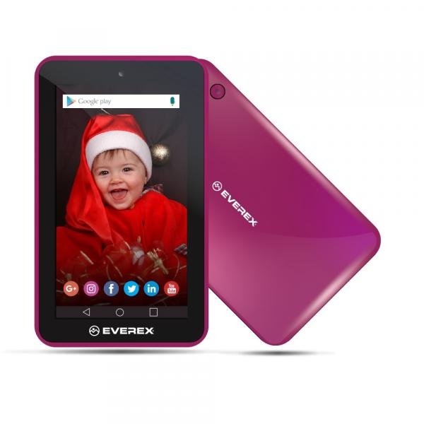 Tablet Everex Tela 7" Wifi Quad-Core 1gb 8Gb Android Go 8.1 Fone Micro SD Câmera 2.0Mp Usb Rosa