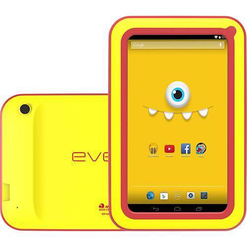 Tablet Every Kids, Tela 7 Polegadas, Dual Core, Câmera Traseira 2mp, Amarelo/Vermelho