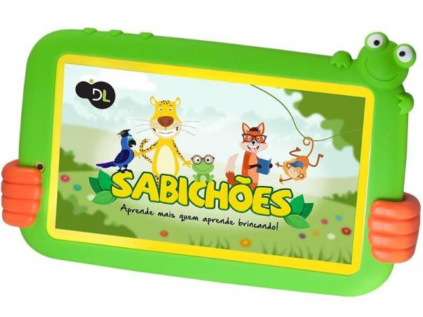 Tablet Infantil Sabichões DL Kids TX386BVD Tela de 7" Android 7 Nougat 8GB RAM 1GB RAM - Branco com Capa de Sapo Verde