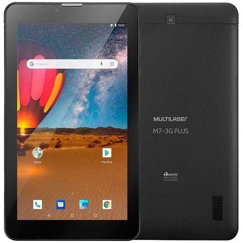 Tablet Multilaser M7 Plus NB304 Preto com 16GB, Tela 7, Dual Chip, 3G, Wi-Fi, Dual Câmera, Android 8.1 e Processador Quad Core