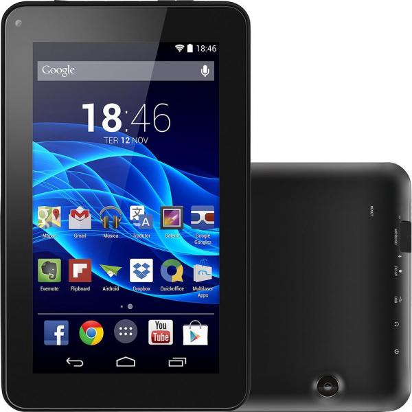 Tablet Multilaser M7S 3G Wi-Fi Preto 8GB Tela 7 Android 4.4 Quad Core 1.2Ghz Câmera NB184