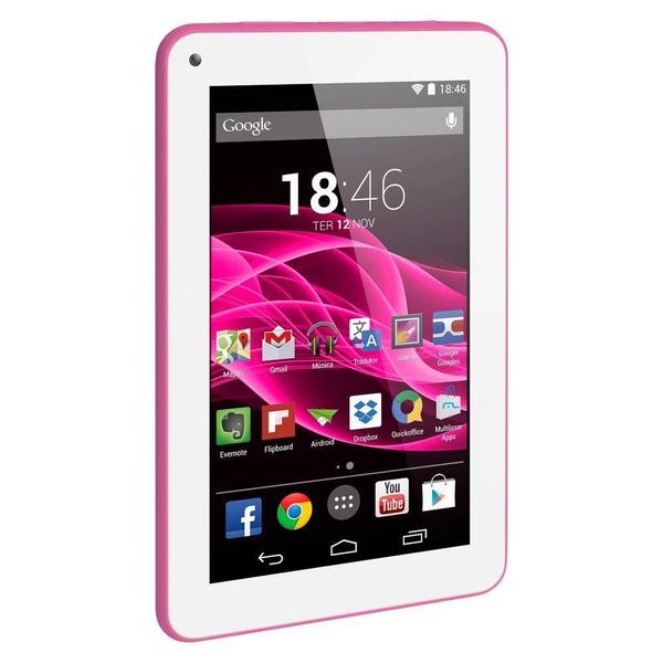 Tablet Multilaser M7s - Tela 7, Android 4.4, Quad Core 1.2GHz, Câmera, 8GB, Wi-Fi - NB186 Rosa