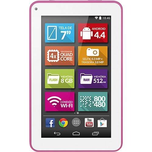 Tablet Multilaser ML Supra 8GB Wi-Fi Tela 7" Android 4.4 Quad Core - Rosa