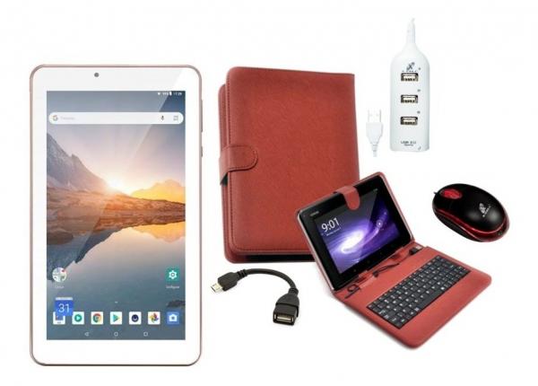 Tablet Rosa com 16gb Android 8.1 Capa com Teclado Mouse Hub - Multilaser