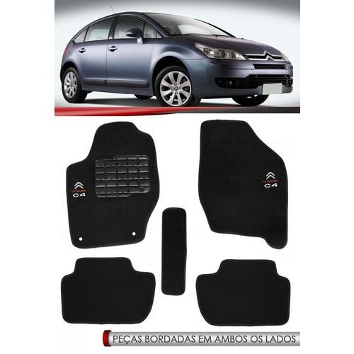 Tapete Carpete C4 Hatch Pallas Preto 2009 2010 2011 Logo Bordado 2 Lados Dianteiro - 5 Peças