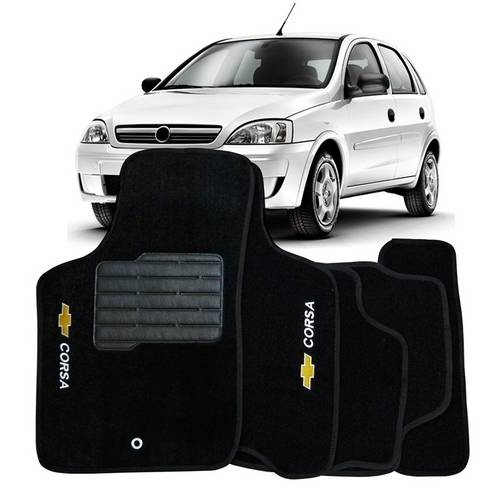 Tudo sobre 'Tapete Carpete Corsa Hatch/Sedan 2002 a 2014 Personalizado Preto com Logo - 5 Peças'