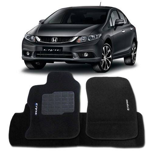 Tudo sobre 'Tapete Carpete Honda New Civic 2014 2015 2016 Personalizado Preto com Logo - 3 Peças'