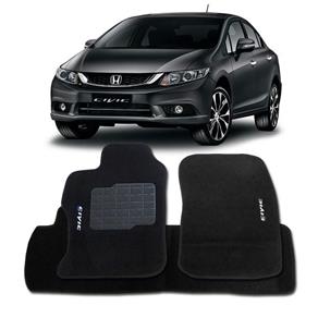 Tapete Carpete Honda New Civic 2014 à 2016 Personalizado Preto com Logo - 3 Peças