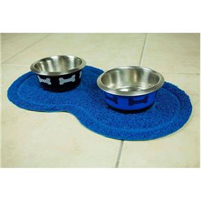 Tapete Pet Oval Azul Ideal Como Apoio das Tijelas de Ração e Água Proporcionando Limpeza