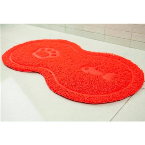 Tapete Pet Oval Vermelho Ideal Como Apoio das Tijelas de Ração e Água Proporcionando Limpeza