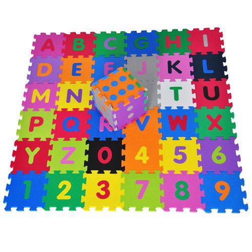 Tatame Infantil Alfabeto e Números com Dado 42 Peças Colorido