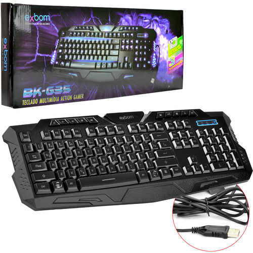 Teclado Gamer Led Multimidia USB Abnt2 Bk-g35 Bk-g35 Exbom