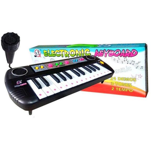 Teclado Musical Infantil C/ Microfone Preto - Aqui Tem Brinquedo