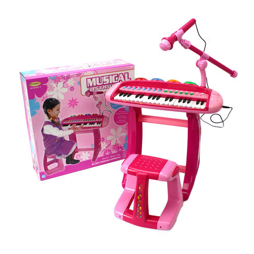 Teclado Infantil Rosa, Microfone Musical Robusto Universal