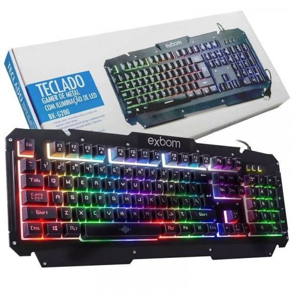 Teclado Semi Mecânico Gamer Profissional Usb Abnt2 Iluminado Led Metal Exbom BK-G200 Preto