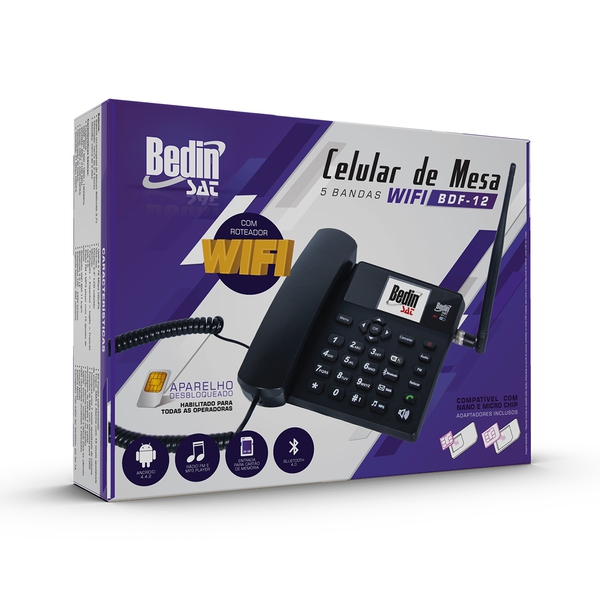 Telefone Celular Rural Fixo de Mesa 3g e Wifi 5 Bandas Bdf-1 - Bedinsat