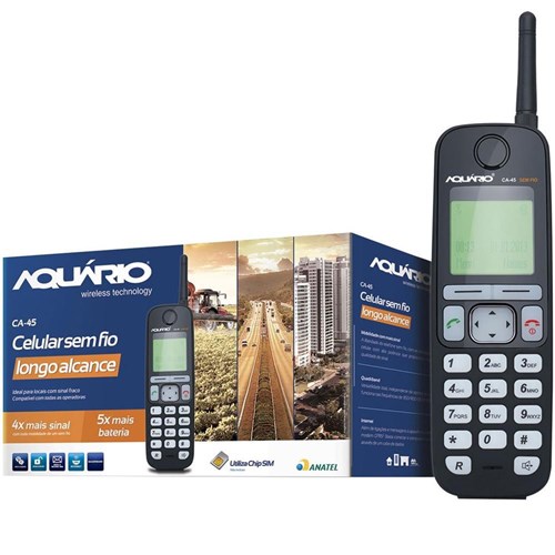 Tudo sobre 'Telefone Celular Rural Sem Fio Aquário Ca-45 Preto - Quadriband, Bateria De Longa Duração'